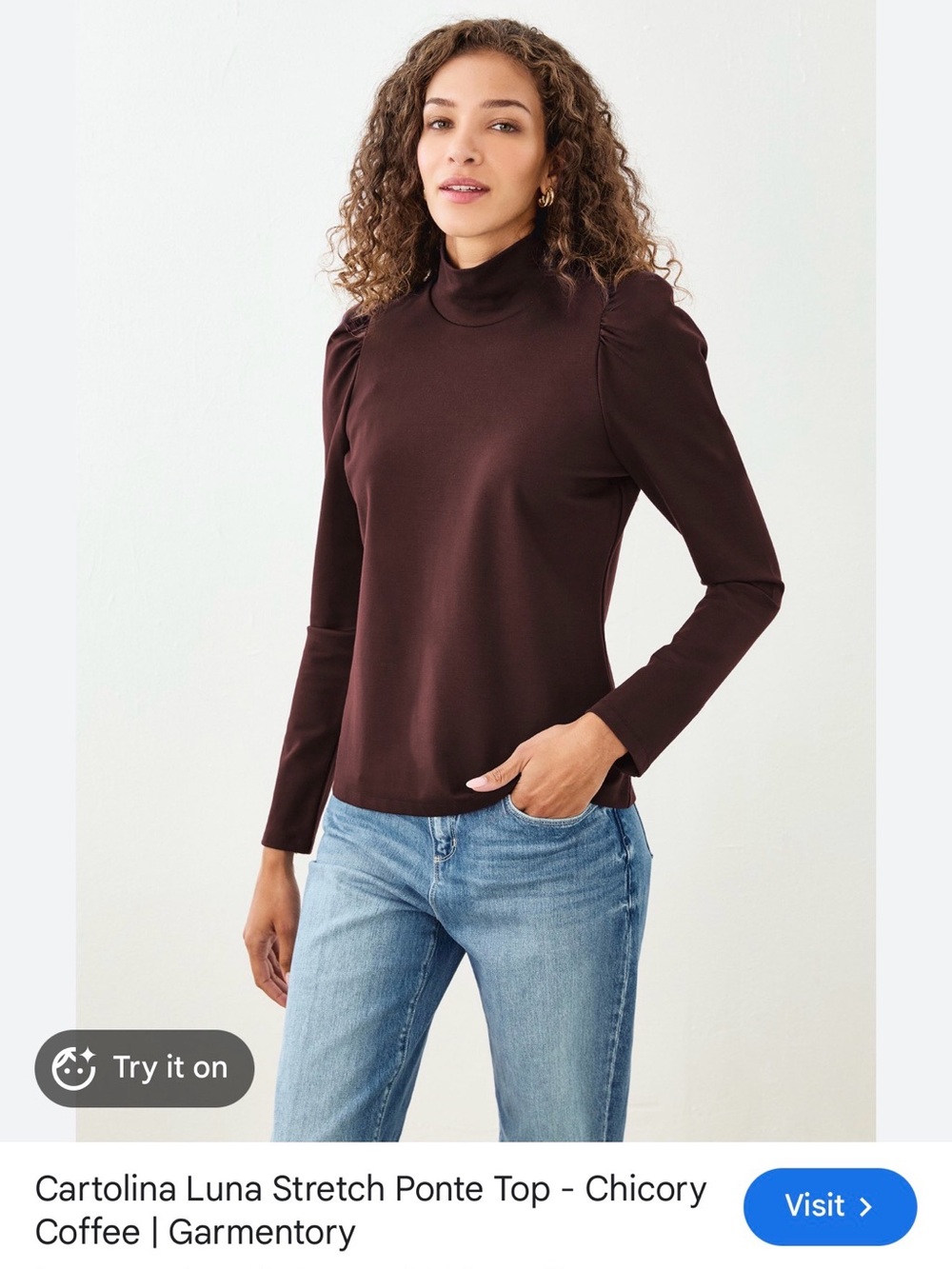 Cartolina Nantucket Luna Stretch Ponte Top in Chicory Coffee